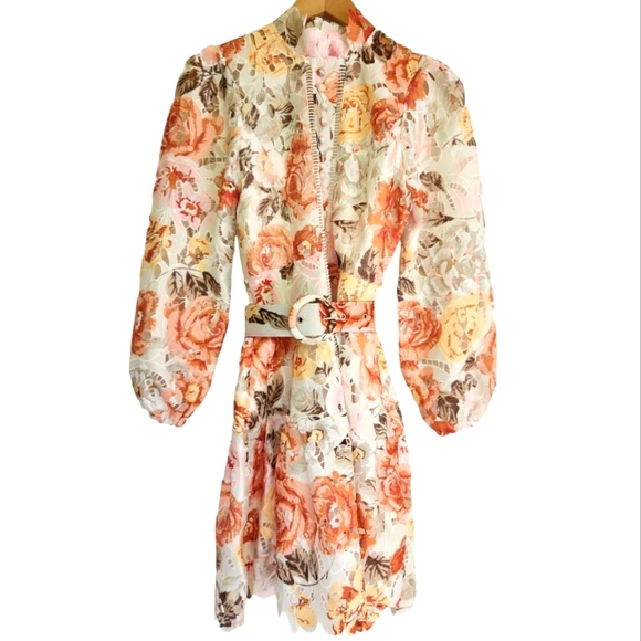 DRESS COQUETTE BOHO FLORAL LONG-SLEEVED LINEN FIT & FLARE BELTED MIDI DRESS - Picture 2 of 8